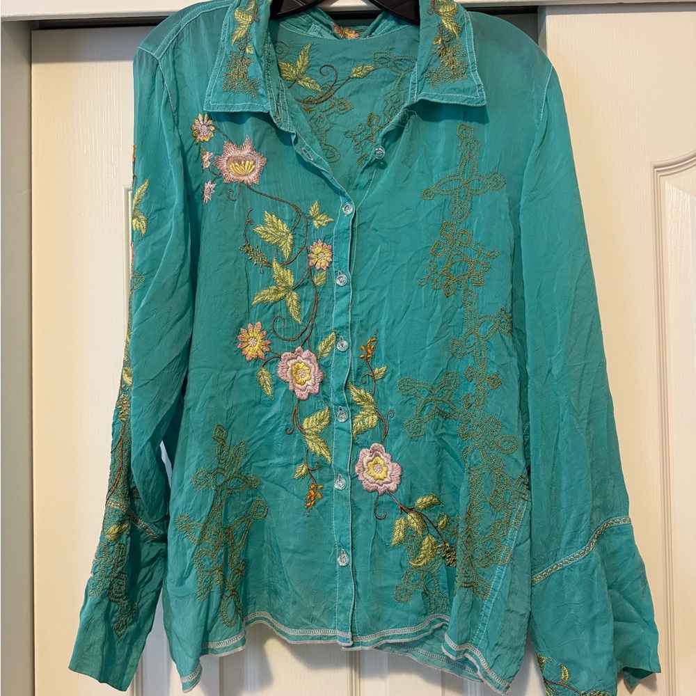 Johnny Was Embroidered Button-Up Blouse